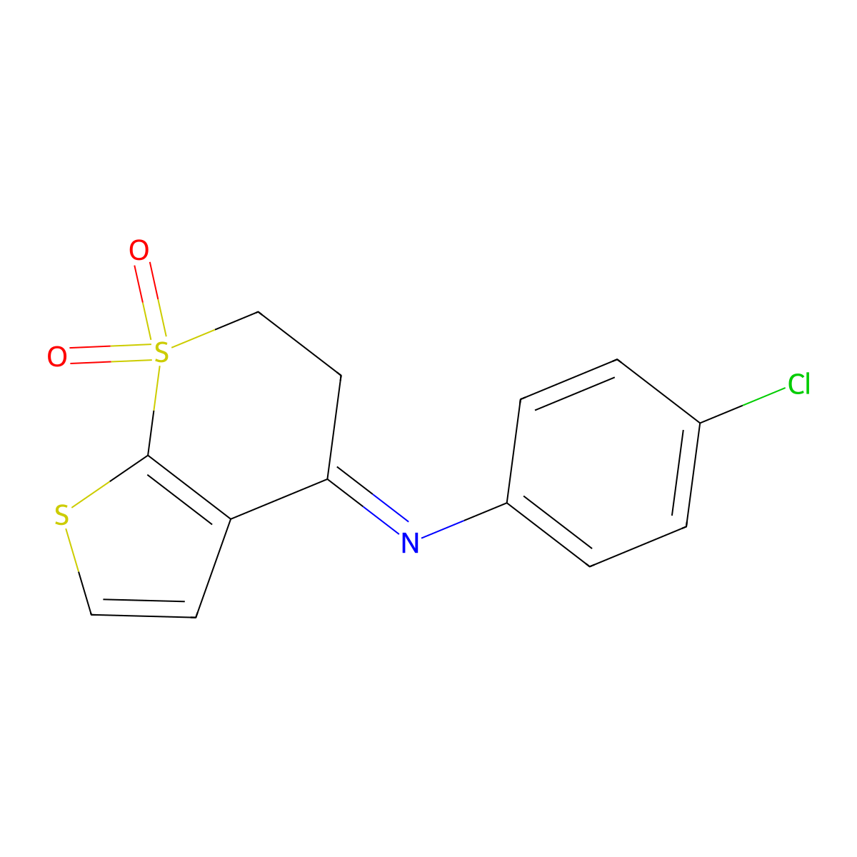 4-[(4-Chlorophenyl)imino]-2,3-dihydro-1lambda~6~-thieno[2,3-b]thiopyran-1,1-dione molecular structure, CAS 478043-45-7