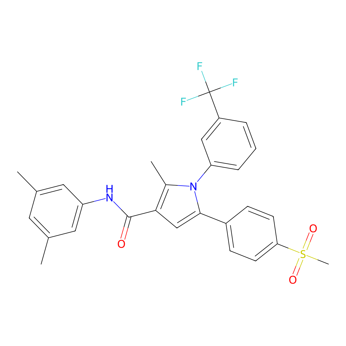N-(3,5-dimethylphenyl)-2-methyl-5-[4-(methylsulfonyl)phenyl]-1-[3-(trifluoromethyl)phenyl]-1H-pyrrole-3-carboxamide molecular structure, CAS 478043-46-8
