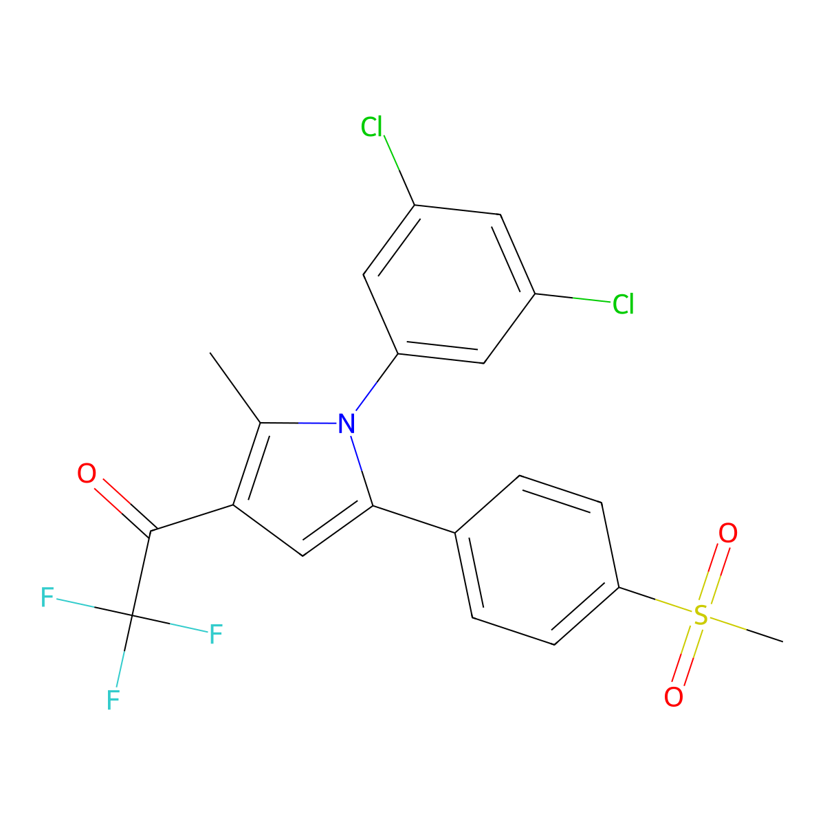 1-{1-(3,5-dichlorophenyl)-2-methyl-5-[4-(methylsulfonyl)phenyl]-1H-pyrrol-3-yl}-2,2,2-trifluoro-1-ethanone molecular structure, CAS 478043-48-0
