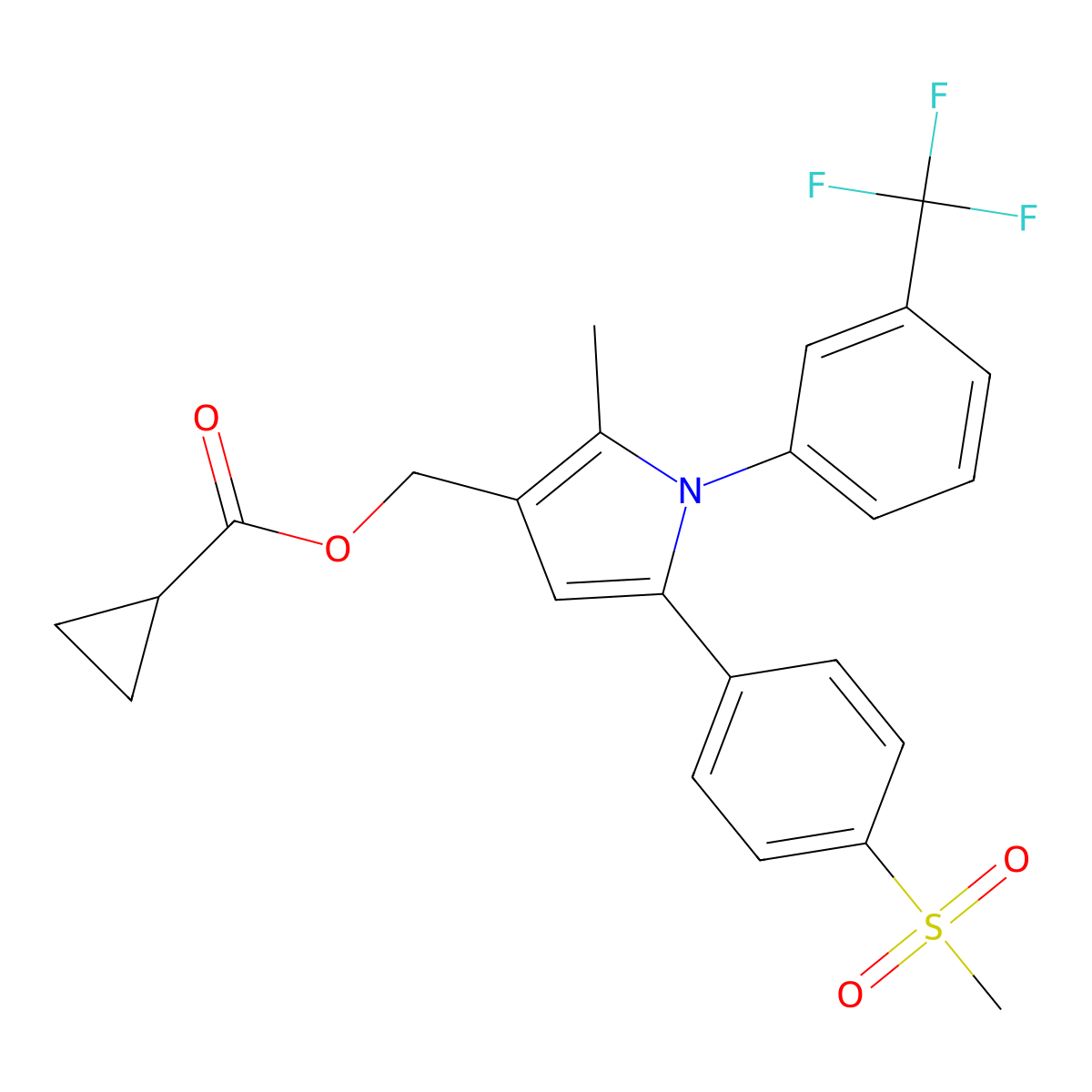 {2-methyl-5-[4-(methylsulfonyl)phenyl]-1-[3-(trifluoromethyl)phenyl]-1H-pyrrol-3-yl}methyl cyclopropanecarboxylate molecular structure, CAS 478043-51-5