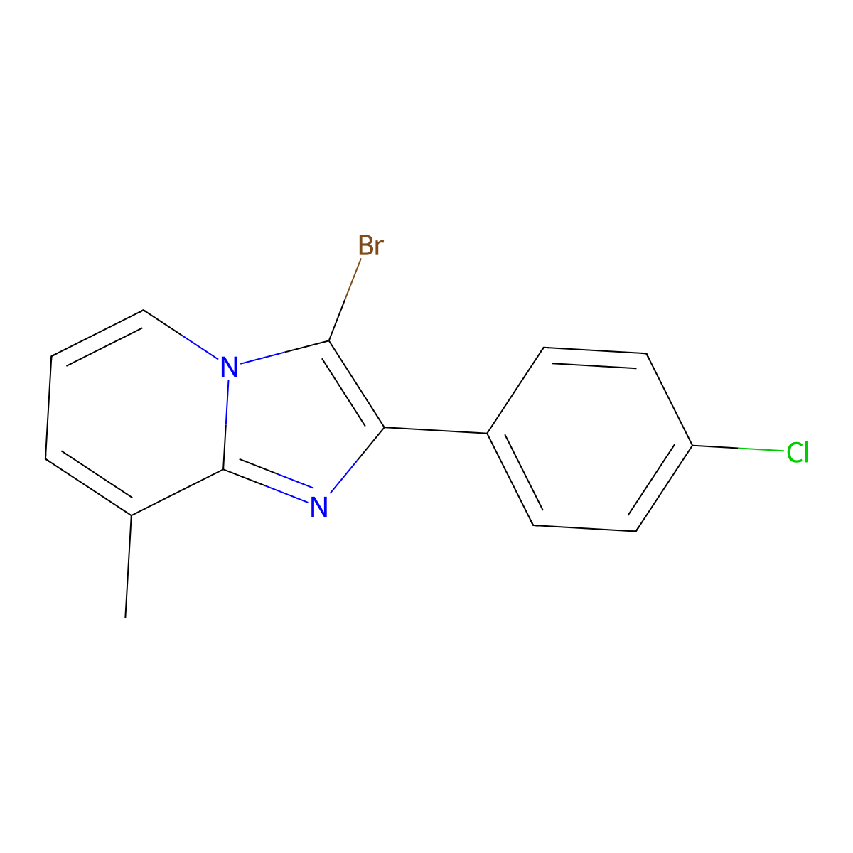 3-Bromo-2-(4-chlorophenyl)-8-methylimidazo[1,2-a]pyridine molecular structure, CAS 478043-82-2