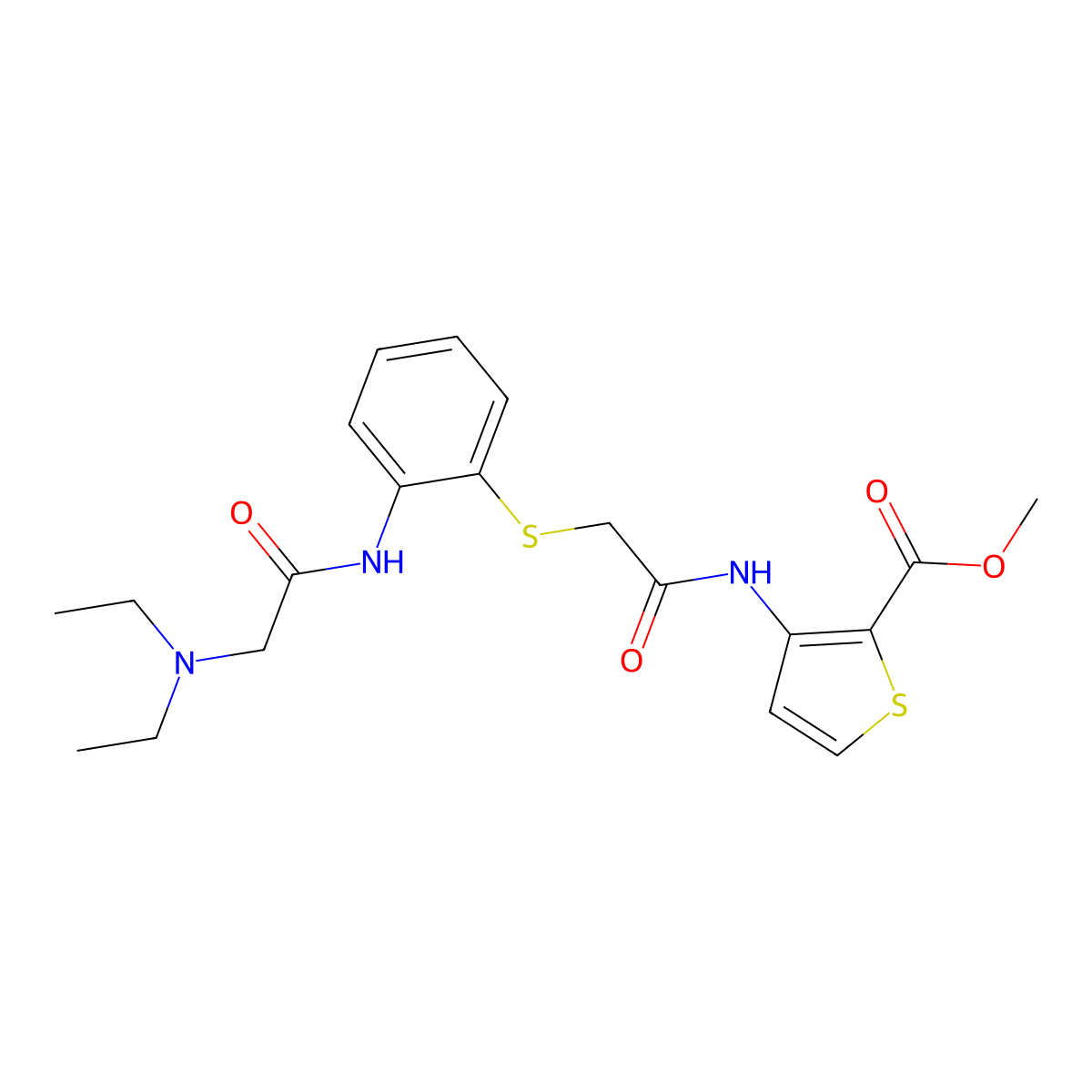 Methyl 3-({2-[(2-{[2-(diethylamino)acetyl]amino}phenyl)sulfanyl]acetyl}amino)-2-thiophenecarboxylate molecular structure, CAS 478045-06-6