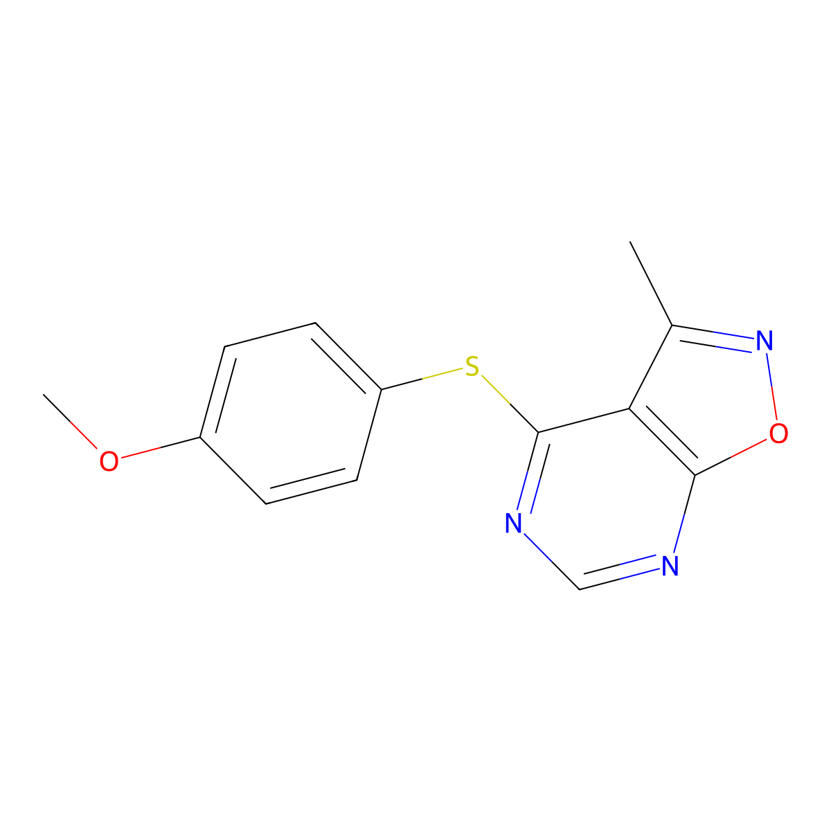 Methyl 4-[(3-methylisoxazolo[5,4-d]pyrimidin-4-yl)sulfanyl]phenyl ether molecular structure, CAS 478045-21-5
