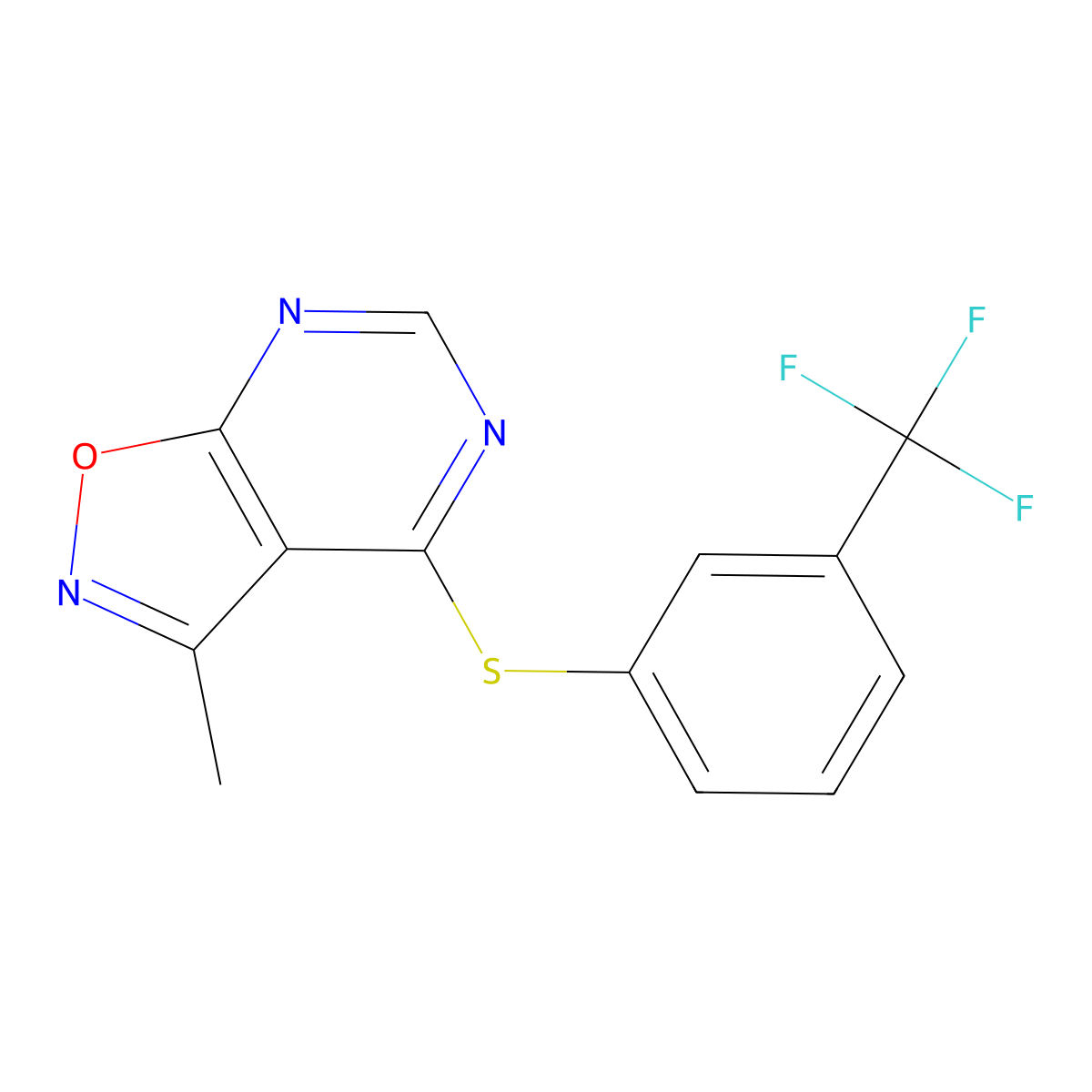 3-Methyl-4-{[3-(trifluoromethyl)phenyl]sulfanyl}isoxazolo[5,4-d]pyrimidine molecular structure, CAS 478045-23-7