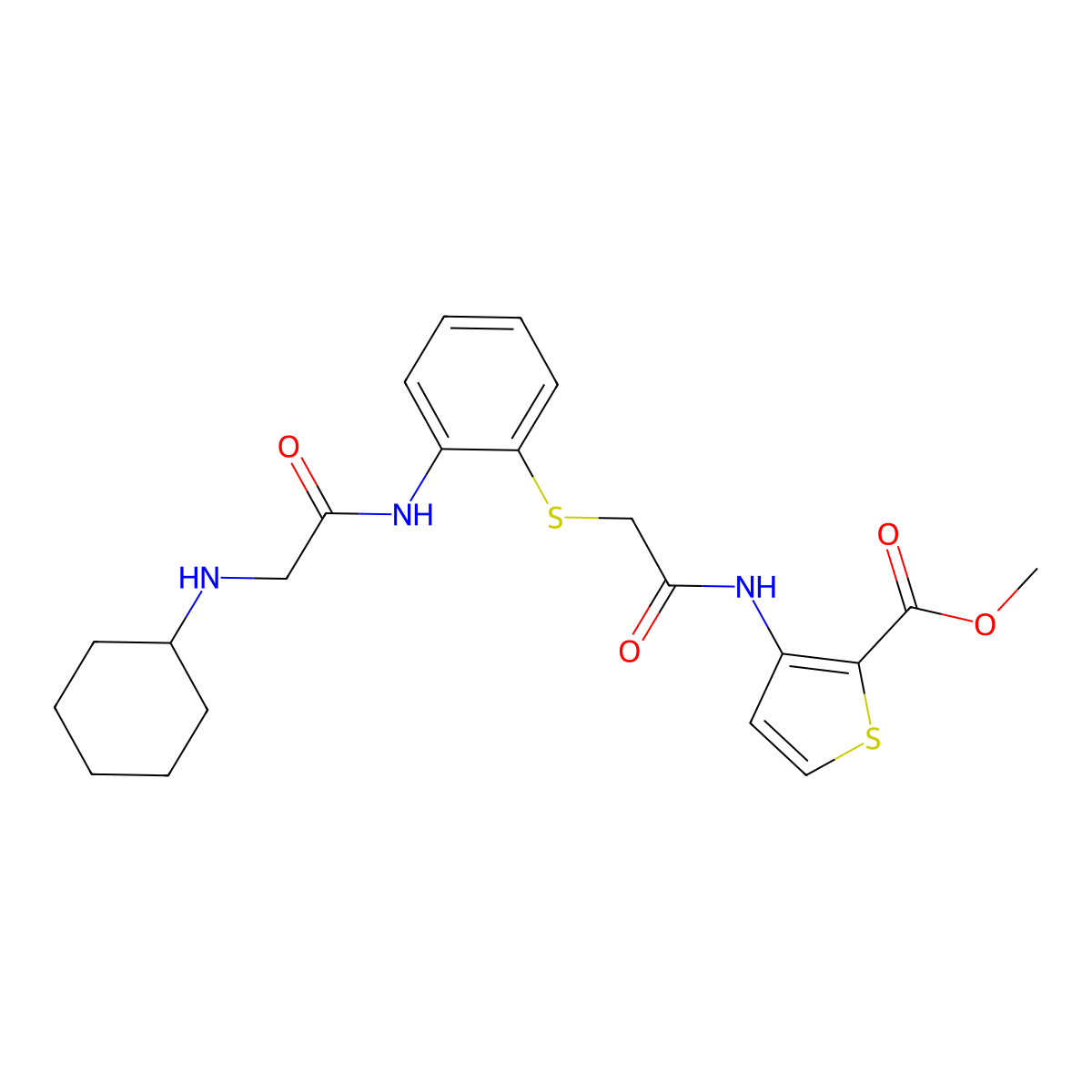 Methyl 3-({2-[(2-{[2-(cyclohexylamino)acetyl]amino}phenyl)sulfanyl]acetyl}amino)-2-thiophenecarboxylate molecular structure, CAS 478045-27-1