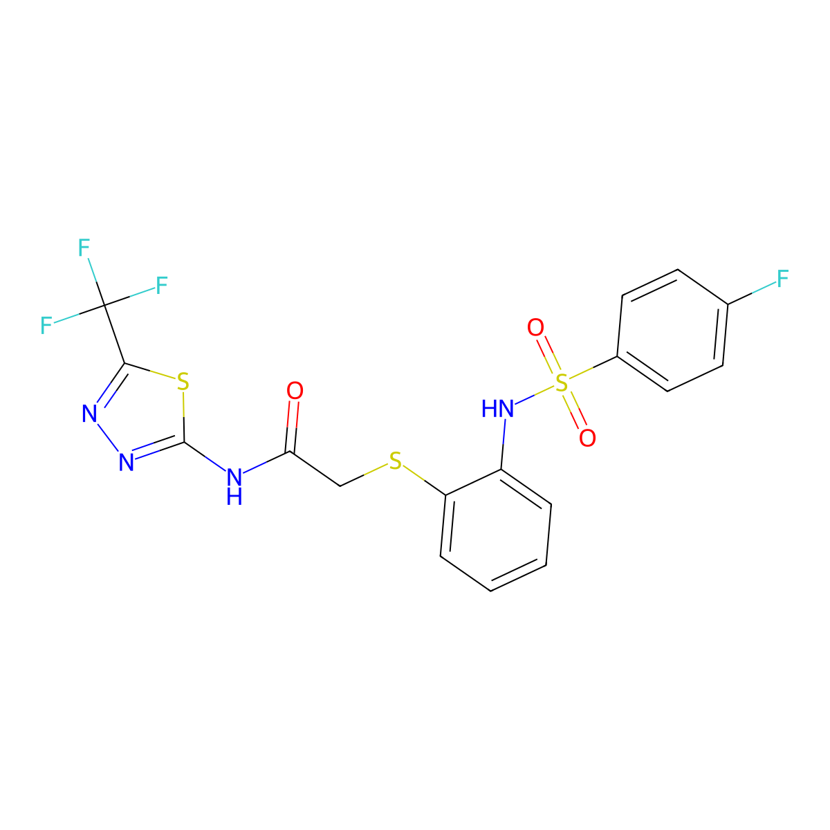 2-[(2-{[(4-fluorophenyl)sulfonyl]amino}phenyl)sulfanyl]-N-[5-(trifluoromethyl)-1,3,4-thiadiazol-2-yl]acetamide molecular structure, CAS 478045-36-2