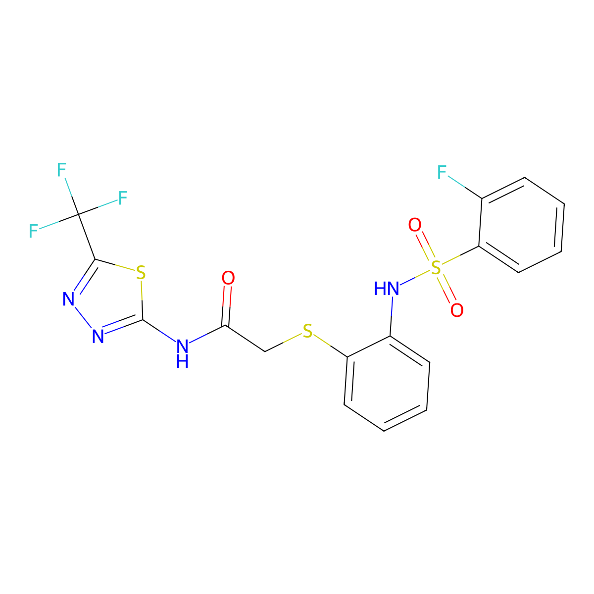 2-[(2-{[(2-fluorophenyl)sulfonyl]amino}phenyl)sulfanyl]-N-[5-(trifluoromethyl)-1,3,4-thiadiazol-2-yl]acetamide molecular structure, CAS 478045-38-4
