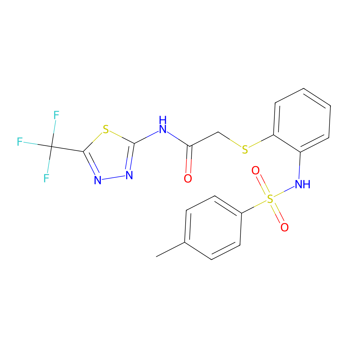 2-[(2-{[(4-methylphenyl)sulfonyl]amino}phenyl)sulfanyl]-N-[5-(trifluoromethyl)-1,3,4-thiadiazol-2-yl]acetamide molecular structure, CAS 478045-41-9