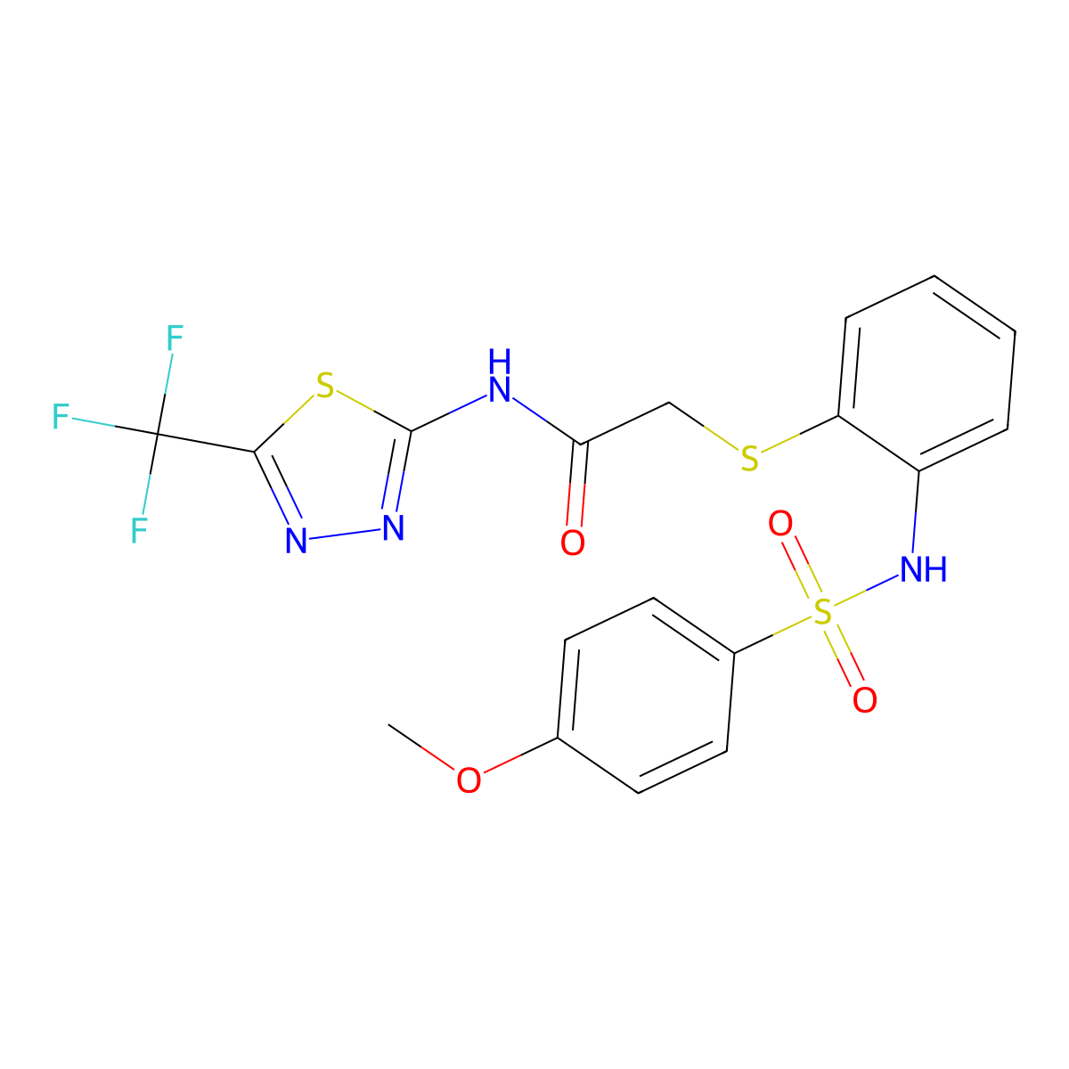 2-[(2-{[(4-methoxyphenyl)sulfonyl]amino}phenyl)sulfanyl]-N-[5-(trifluoromethyl)-1,3,4-thiadiazol-2-yl]acetamide molecular structure, CAS 478045-43-1