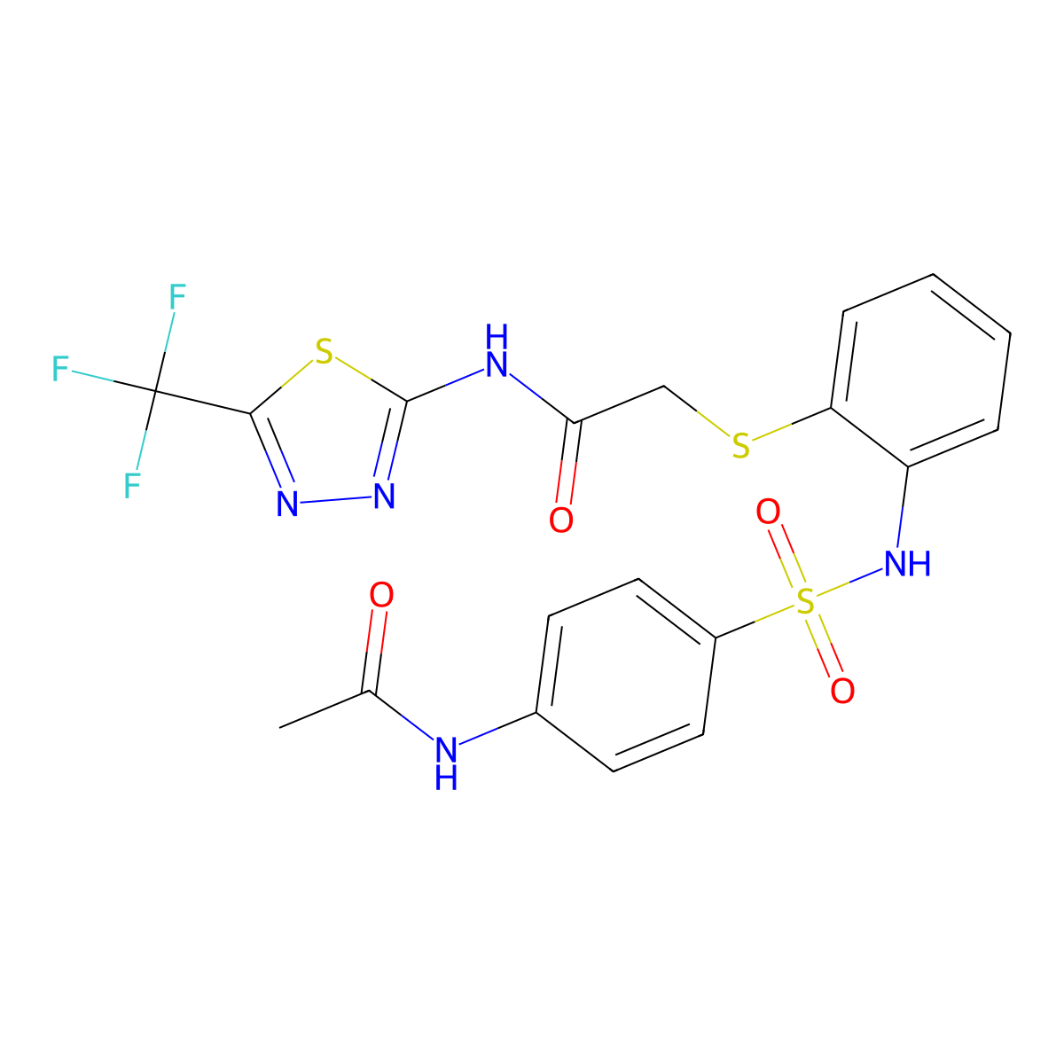2-{[2-({[4-(acetylamino)phenyl]sulfonyl}amino)phenyl]sulfanyl}-N-[5-(trifluoromethyl)-1,3,4-thiadiazol-2-yl]acetamide molecular structure, CAS 478045-46-4