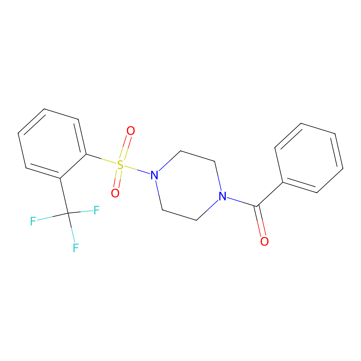 Phenyl(4-{[2-(trifluoromethyl)phenyl]sulfonyl}piperazino)methanone molecular structure, CAS 478045-52-2
