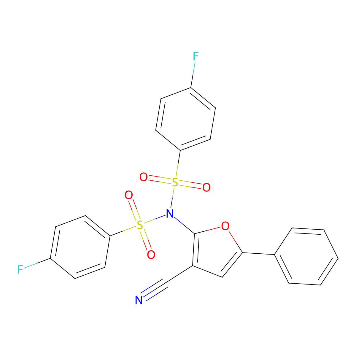 N-(3-cyano-5-phenyl-2-furyl)-4-fluoro-N-[(4-fluorophenyl)sulfonyl]benzenesulfonamide molecular structure, CAS 478045-58-8