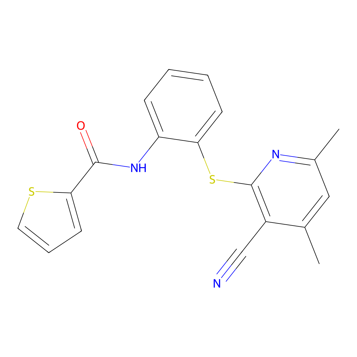 N-{2-[(3-cyano-4,6-dimethyl-2-pyridinyl)sulfanyl]phenyl}-2-thiophenecarboxamide molecular structure, CAS 478045-70-4
