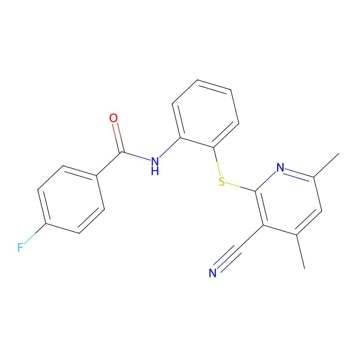 N-{2-[(3-cyano-4,6-dimethyl-2-pyridinyl)sulfanyl]phenyl}-4-fluorobenzenecarboxamide molecular structure, CAS 478045-71-5