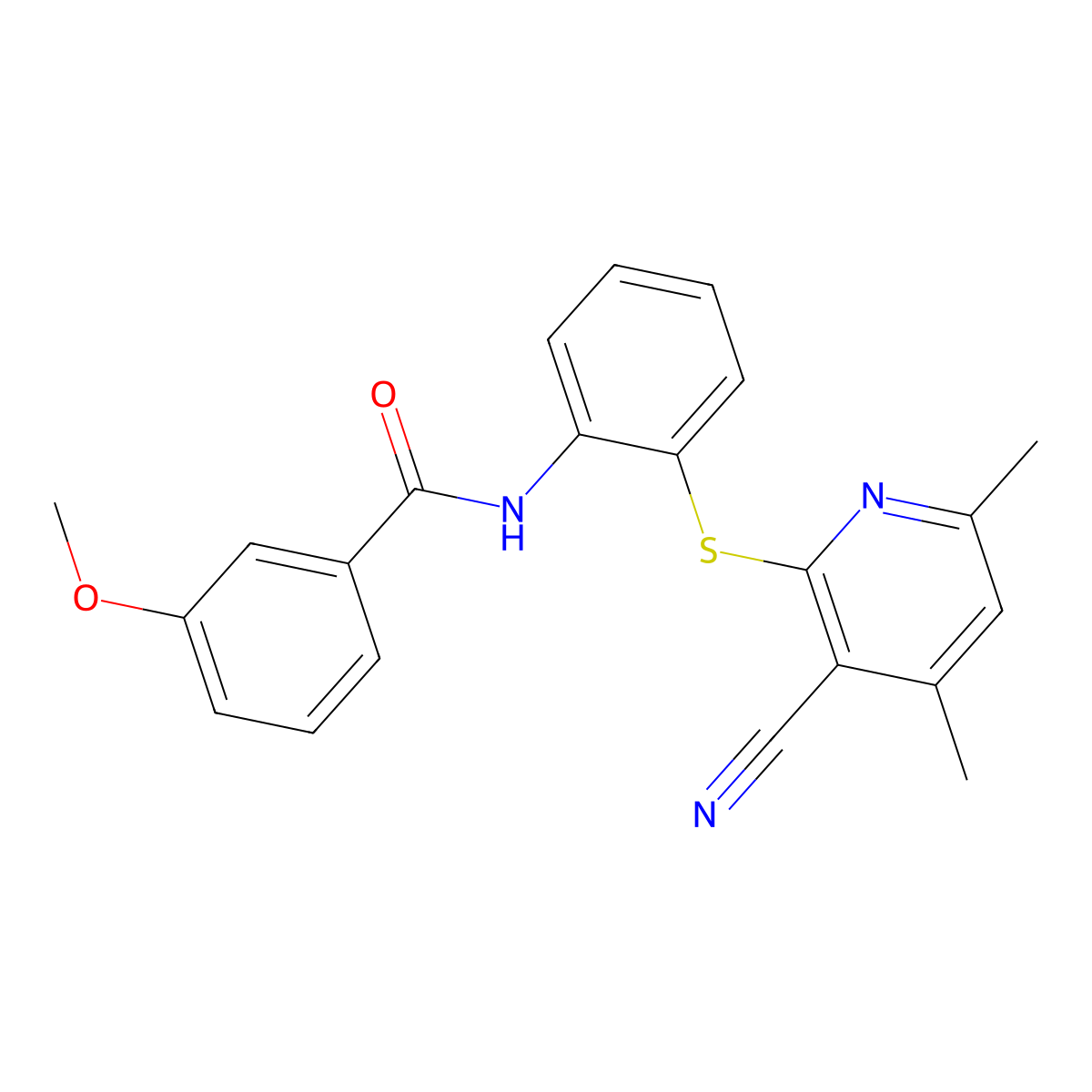 N-{2-[(3-cyano-4,6-dimethyl-2-pyridinyl)sulfanyl]phenyl}-3-methoxybenzenecarboxamide molecular structure, CAS 478045-72-6