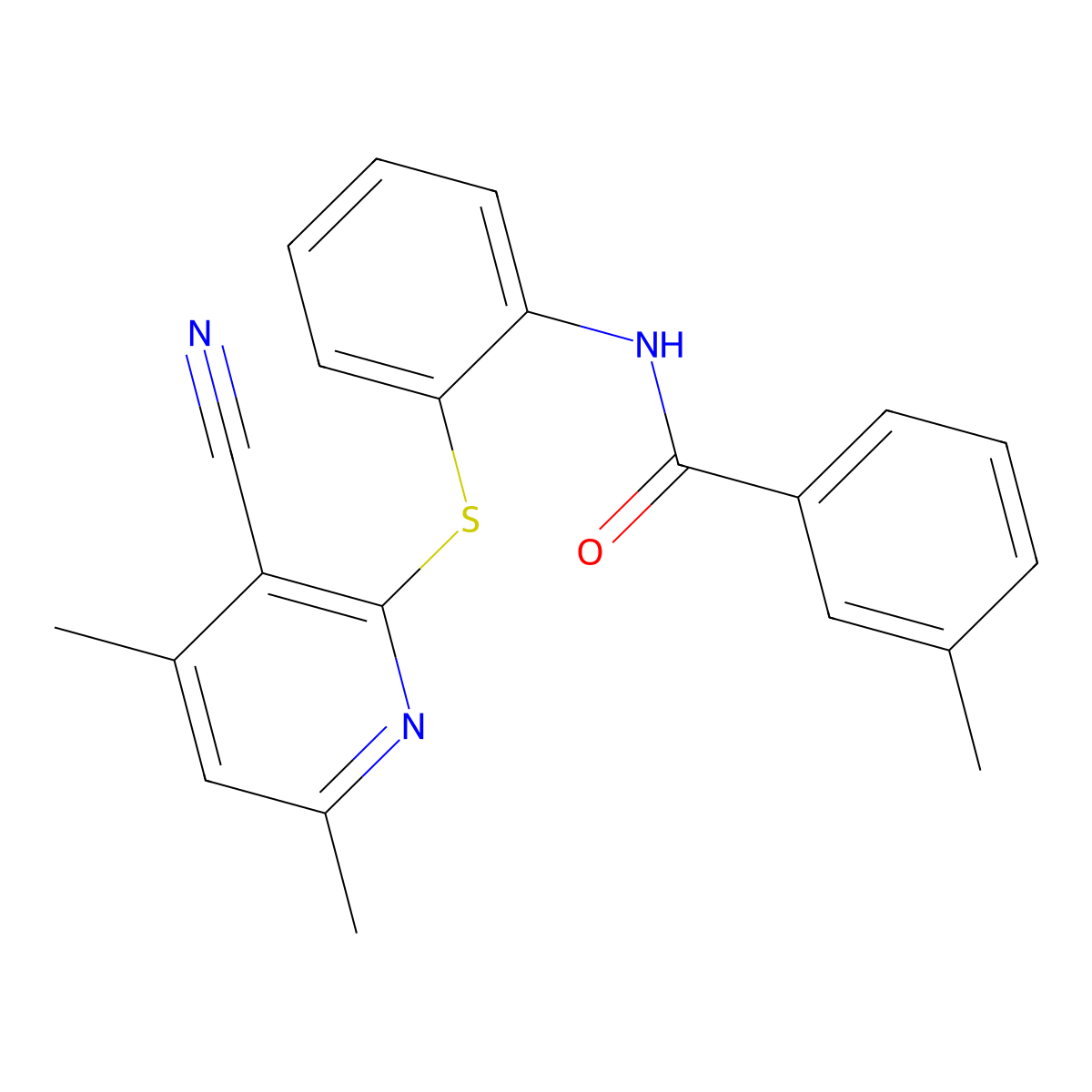 N-{2-[(3-cyano-4,6-dimethyl-2-pyridinyl)sulfanyl]phenyl}-3-methylbenzenecarboxamide molecular structure, CAS 478045-73-7