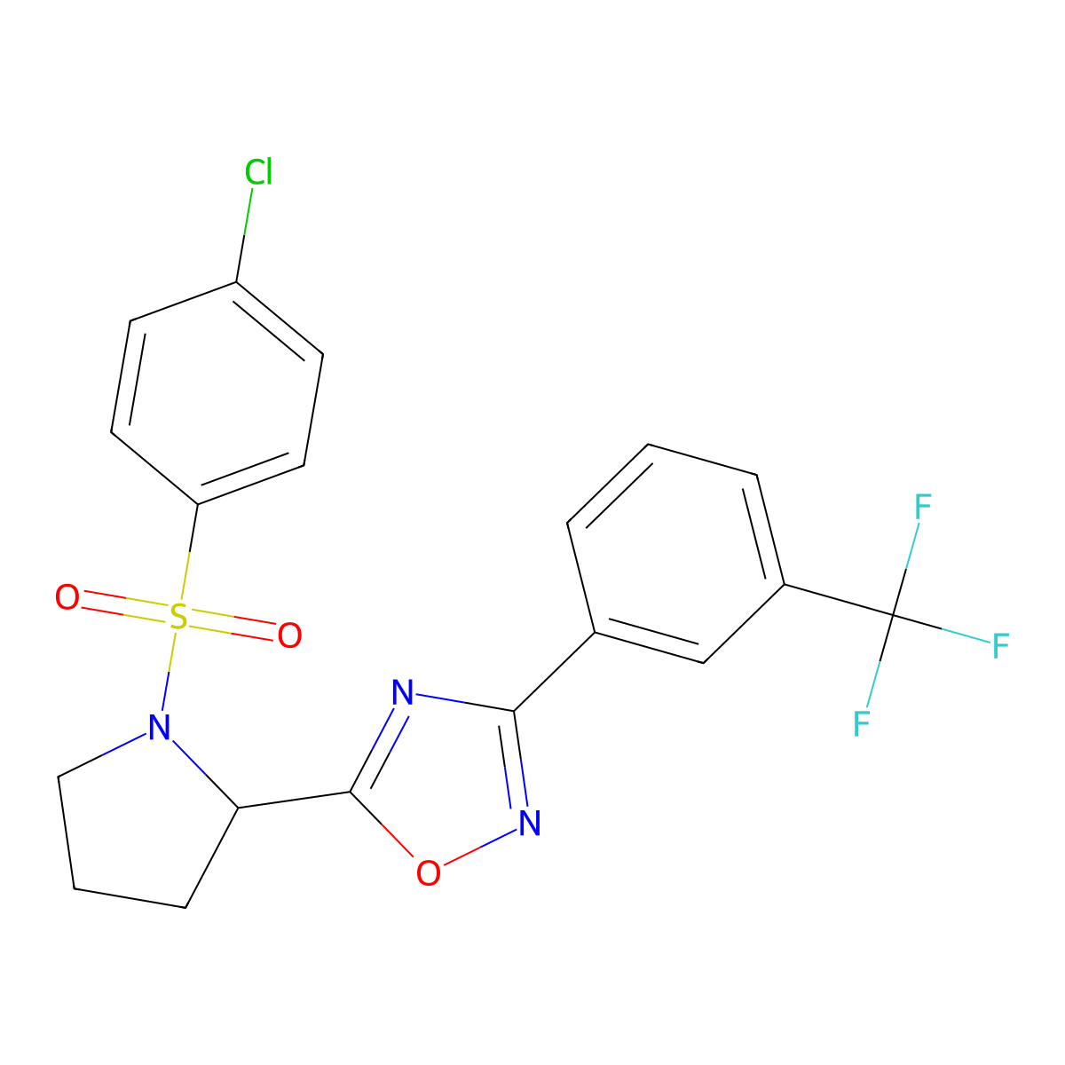 5-{1-[(4-Chlorophenyl)sulfonyl]-2-pyrrolidinyl}-3-[3-(trifluoromethyl)phenyl]-1,2,4-oxadiazole molecular structure, CAS 478045-81-7