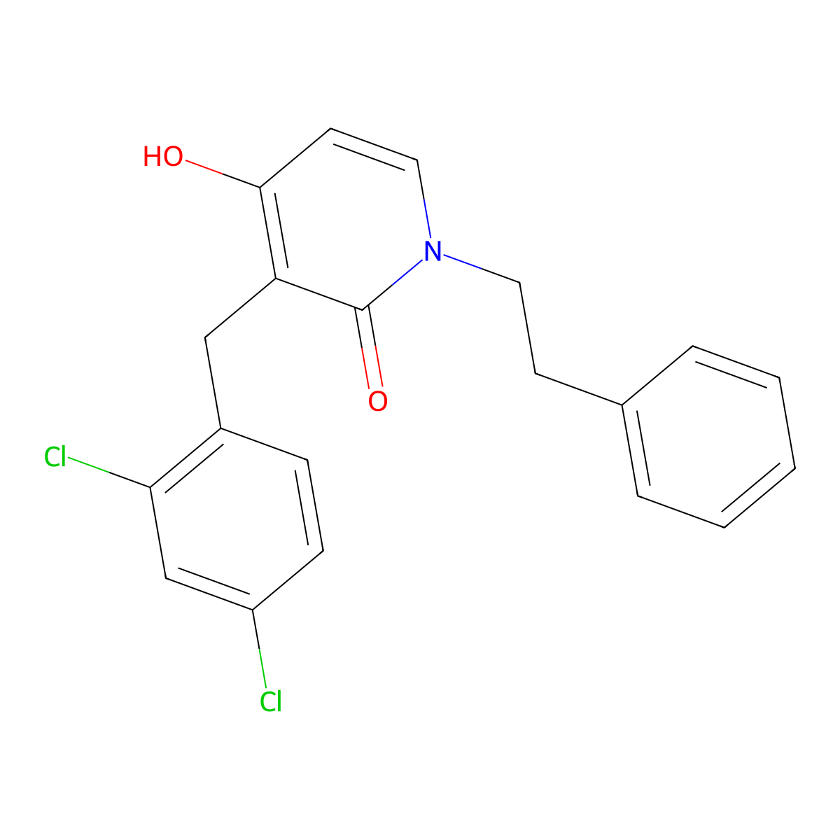 3-(2,4-dichlorobenzyl)-4-hydroxy-1-phenethyl-2(1H)-pyridinone molecular structure, CAS 478045-89-5