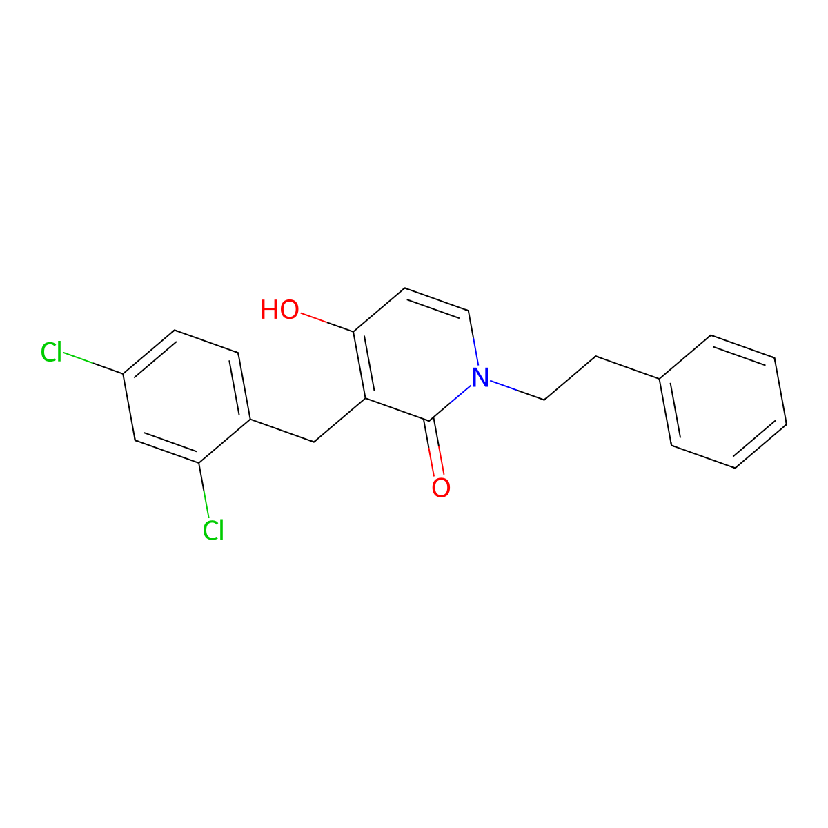 3-(2,4-dichlorobenzyl)-4-hydroxy-1-phenethyl-2(1H)-pyridinone molecular structure, CAS 478045-89-5