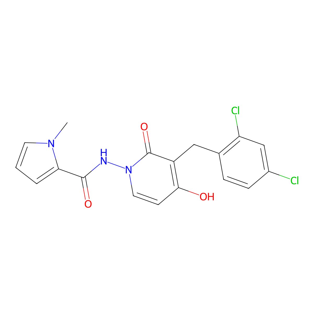 N-[3-(2,4-dichlorobenzyl)-4-hydroxy-2-oxo-1(2H)-pyridinyl]-1-methyl-1H-pyrrole-2-carboxamide molecular structure, CAS 478045-93-1