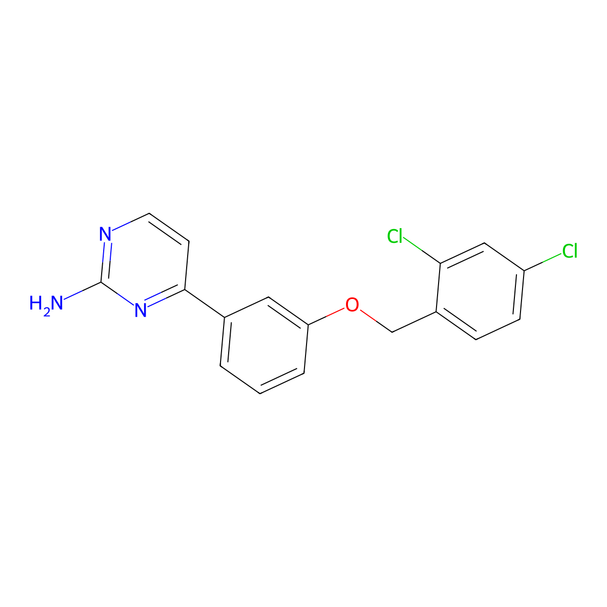 4-{3-[(2,4-Dichlorobenzyl)oxy]phenyl}-2-pyrimidinamine molecular structure, CAS 478046-35-4