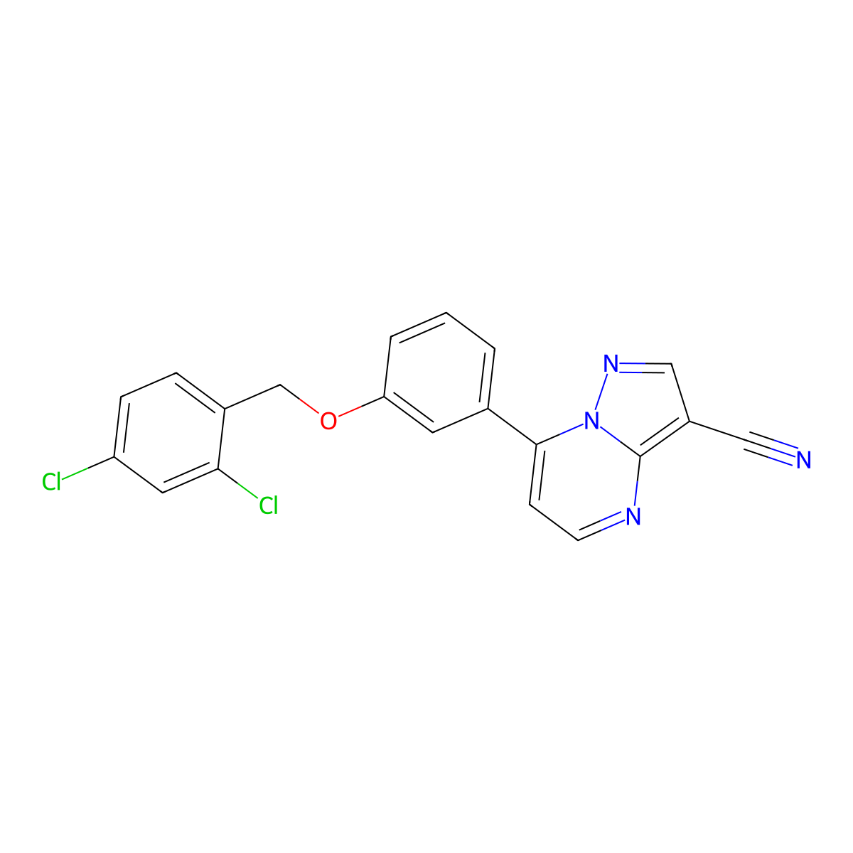 7-{3-[(2,4-Dichlorobenzyl)oxy]phenyl}pyrazolo[1,5-a]pyrimidine-3-carbonitrile molecular structure, CAS 478046-39-8
