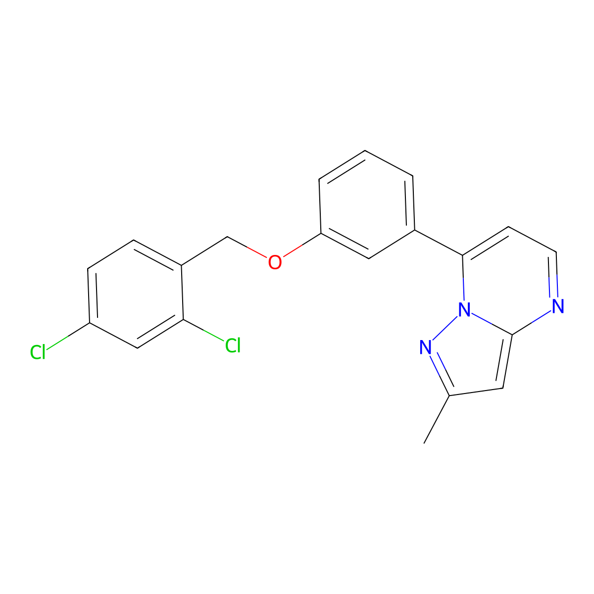 7-{3-[(2,4-Dichlorophenyl)methoxy]phenyl}-2-methylpyrazolo[1,5-a]pyrimidine molecular structure, CAS 478046-61-6