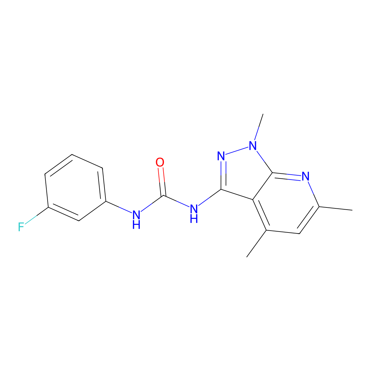 N-(3-fluorophenyl)-N'-(1,4,6-trimethyl-1H-pyrazolo[3,4-b]pyridin-3-yl)urea molecular structure, CAS 478047-12-0