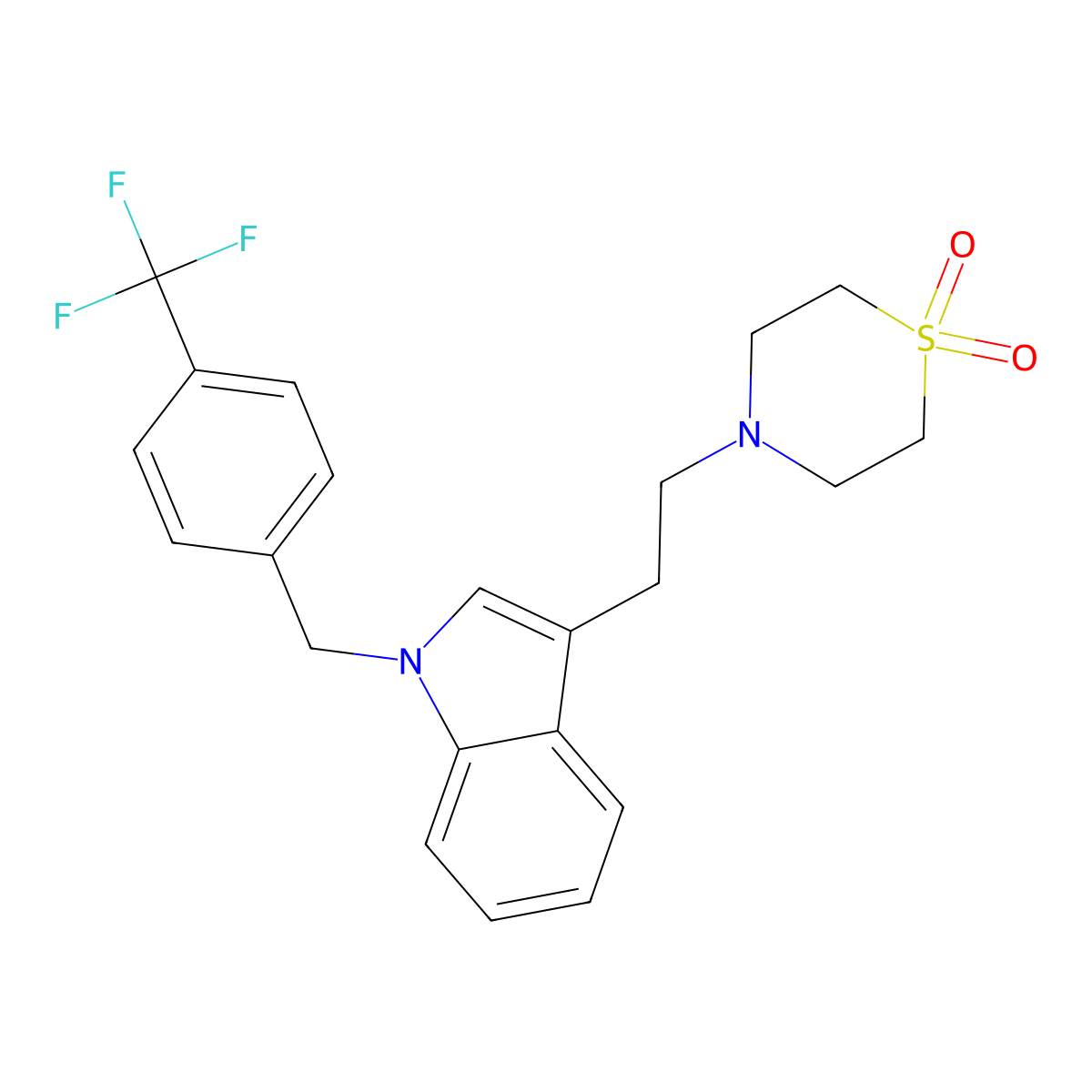 4-(2-{1-[4-(trifluoromethyl)benzyl]-1H-indol-3-yl}ethyl)-1lambda~6~,4-thiazinane-1,1-dione molecular structure, CAS 478047-14-2
