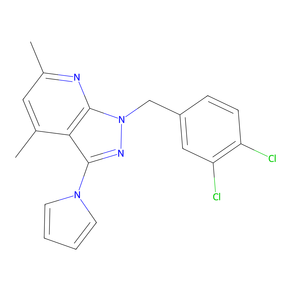 1-(3,4-dichlorobenzyl)-4,6-dimethyl-3-(1H-pyrrol-1-yl)-1H-pyrazolo[3,4-b]pyridine molecular structure, CAS 478047-17-5