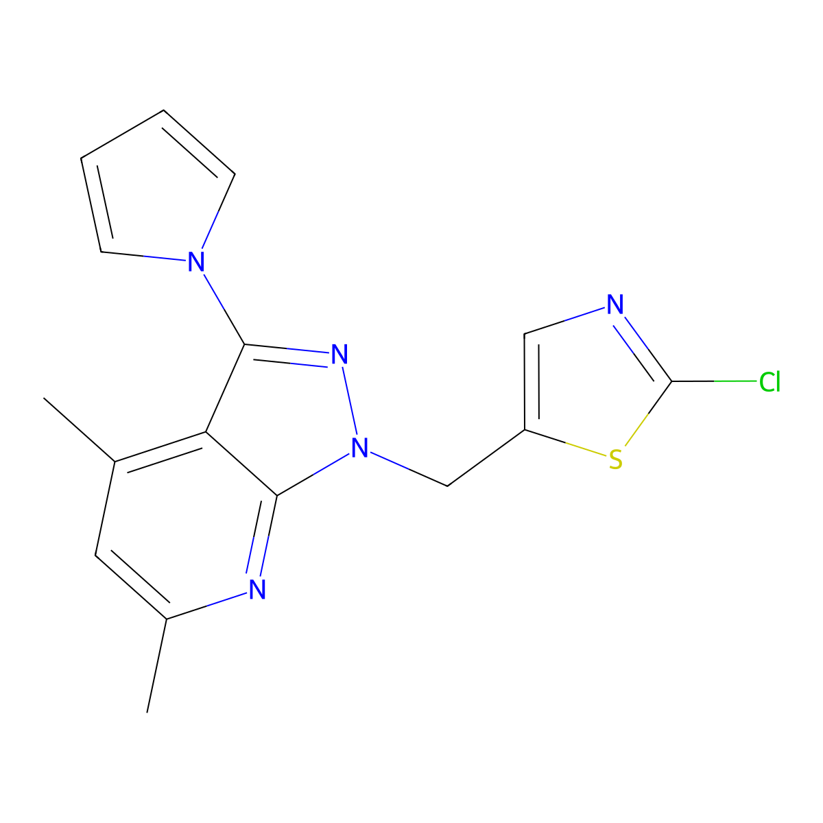 1-[(2-chloro-1,3-thiazol-5-yl)methyl]-4,6-dimethyl-3-(1H-pyrrol-1-yl)-1H-pyrazolo[3,4-b]pyridine molecular structure, CAS 478047-24-4