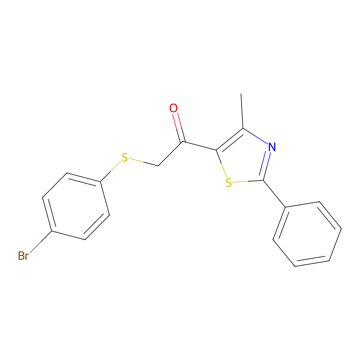2-[(4-Bromophenyl)sulfanyl]-1-(4-methyl-2-phenyl-1,3-thiazol-5-yl)-1-ethanone molecular structure, CAS 478047-37-9
