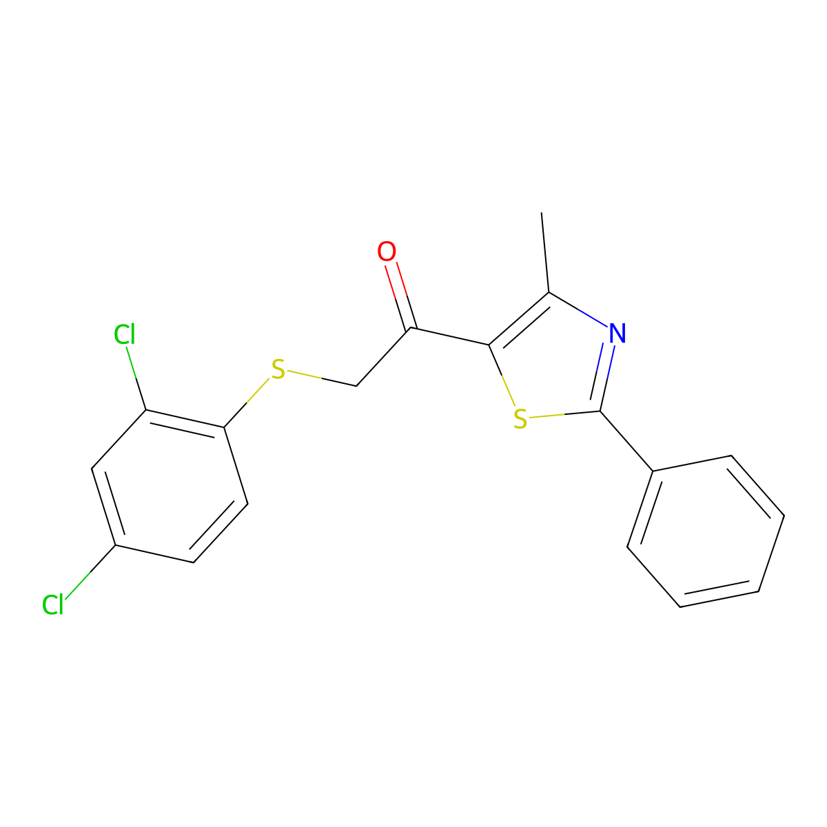 2-[(2,4-Dichlorophenyl)sulfanyl]-1-(4-methyl-2-phenyl-1,3-thiazol-5-yl)-1-ethanone molecular structure, CAS 478047-39-1