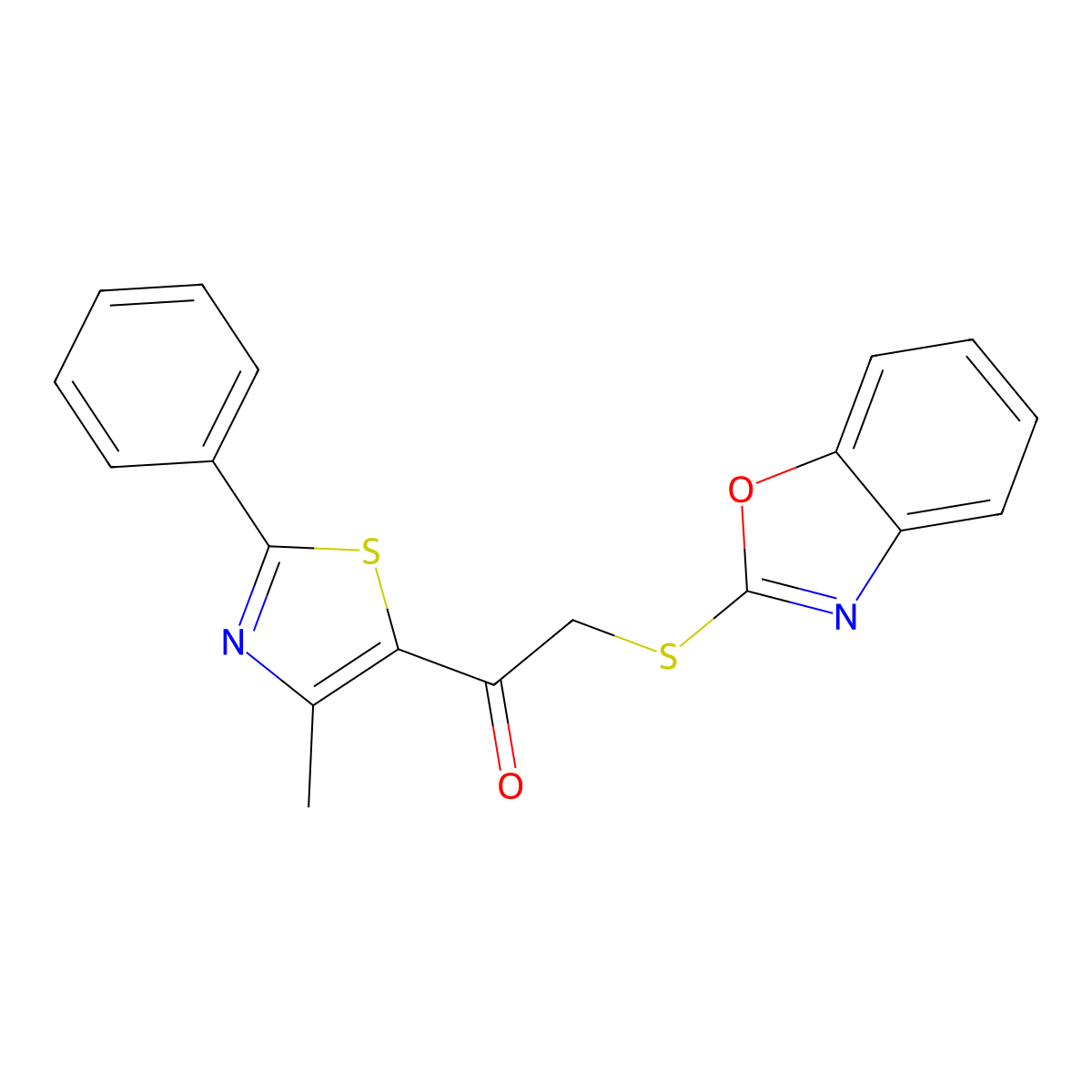 2-(1,3-Benzoxazol-2-ylsulfanyl)-1-(4-methyl-2-phenyl-1,3-thiazol-5-yl)-1-ethanone molecular structure, CAS 478047-45-9