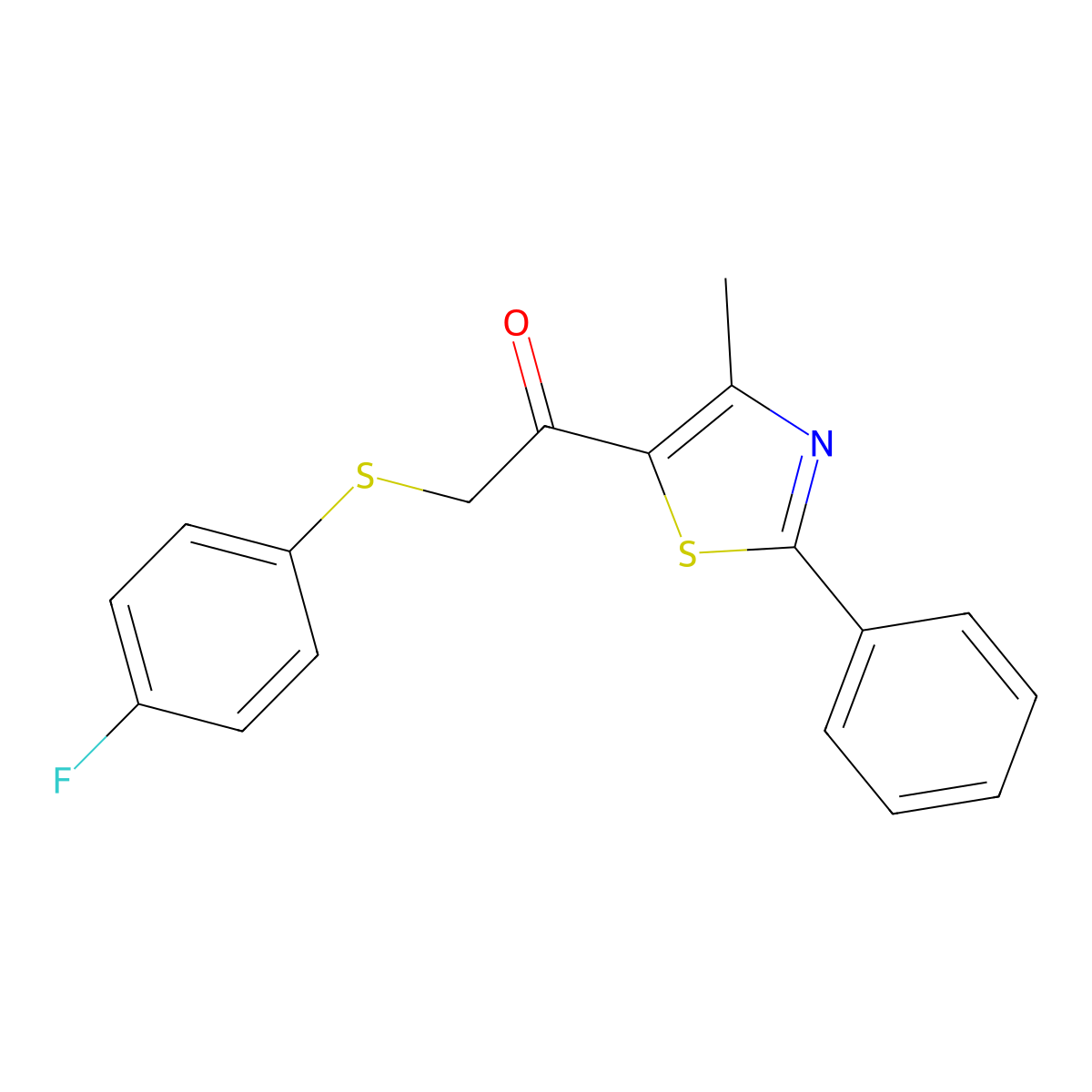 2-[(4-Fluorophenyl)sulfanyl]-1-(4-methyl-2-phenyl-1,3-thiazol-5-yl)-1-ethanone molecular structure, CAS 478047-47-1