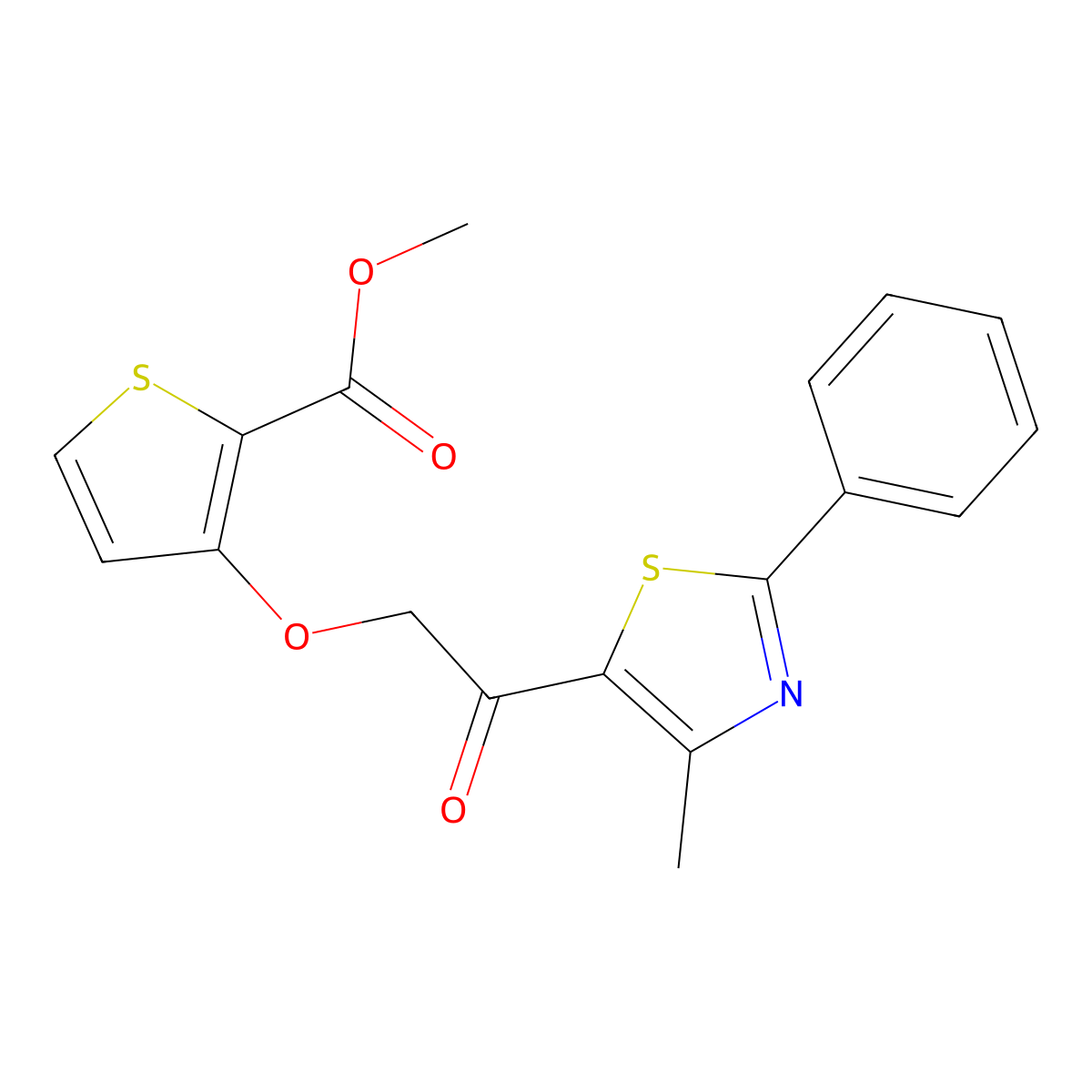 Methyl 3-[2-(4-methyl-2-phenyl-1,3-thiazol-5-yl)-2-oxoethoxy]-2-thiophenecarboxylate molecular structure, CAS 478047-49-3