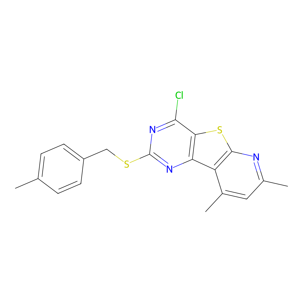 4-Chloro-7,9-dimethyl-2-[(4-methylbenzyl)sulfanyl]pyrido[3',2':4,5]thieno[3,2-d]pyrimidine molecular structure, CAS 478047-96-0