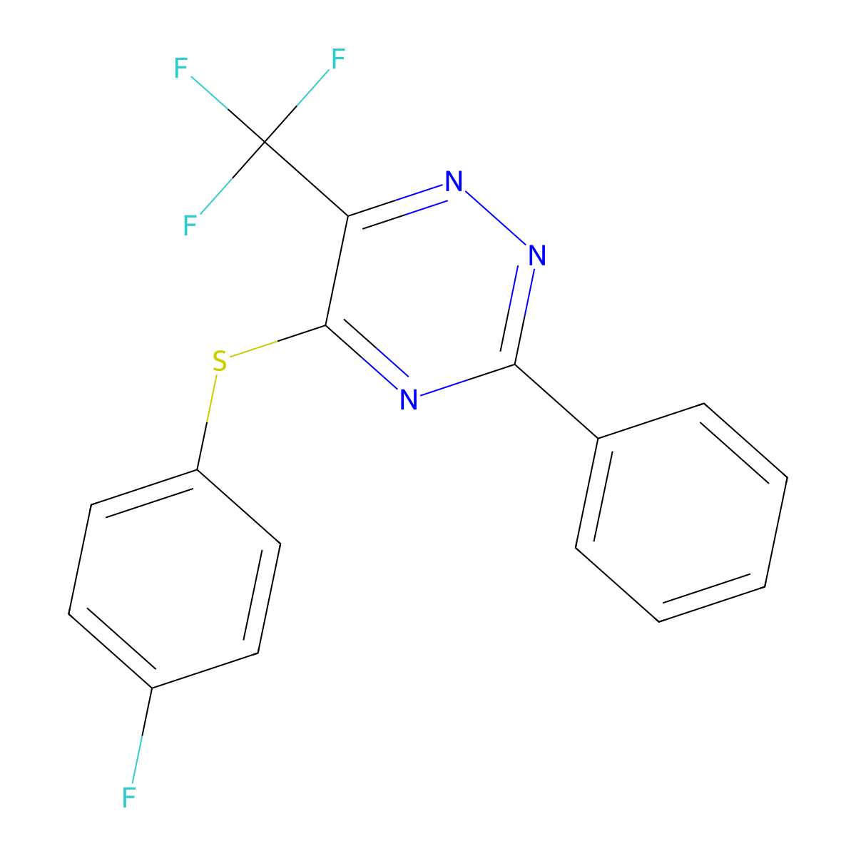 4-Fluorophenyl 3-phenyl-6-(trifluoromethyl)-1,2,4-triazin-5-yl sulfide molecular structure, CAS 478048-09-8