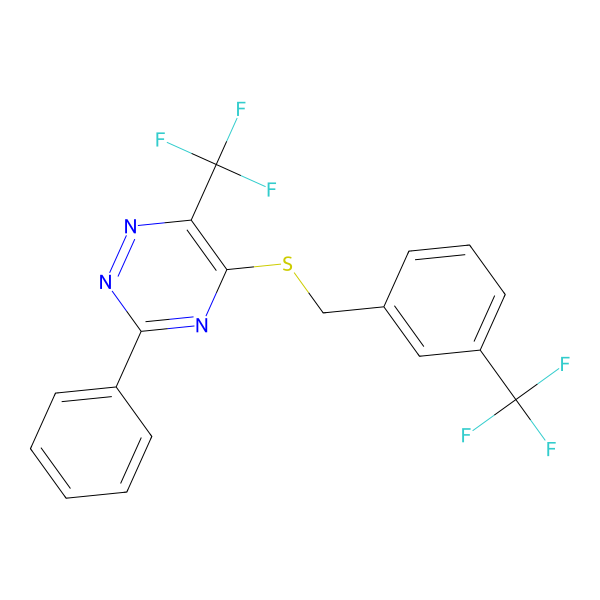 3-Phenyl-6-(trifluoromethyl)-1,2,4-triazin-5-yl 3-(trifluoromethyl)benzyl sulfide molecular structure, CAS 478048-13-4