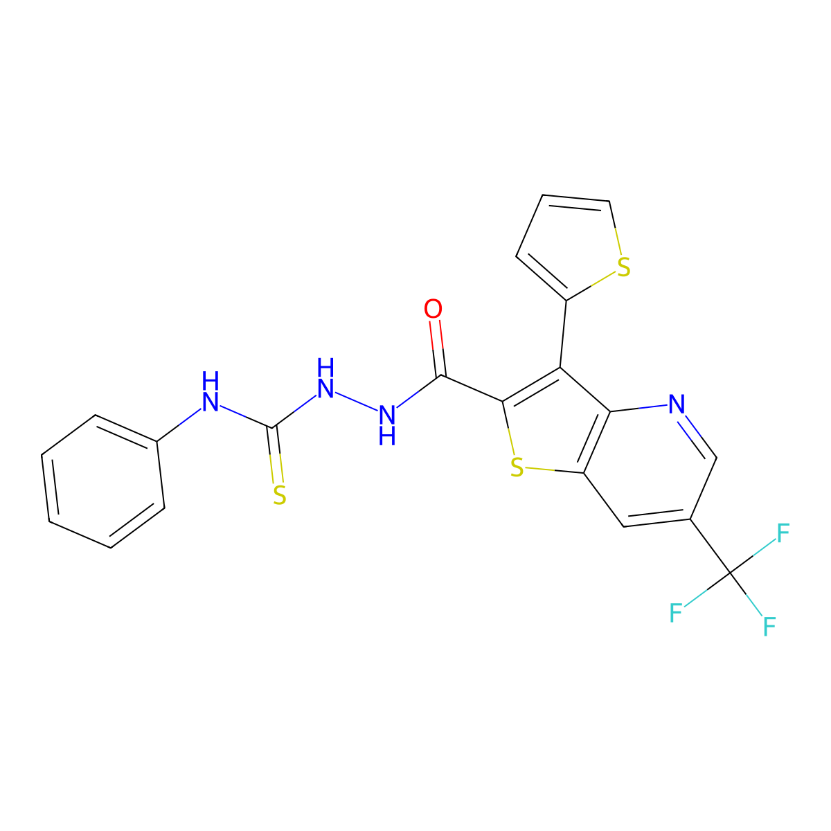 N-phenyl-2-{[3-(2-thienyl)-6-(trifluoromethyl)thieno[3,2-b]pyridin-2-yl]carbonyl}-1-hydrazinecarbothioamide molecular structure, CAS 478048-37-2