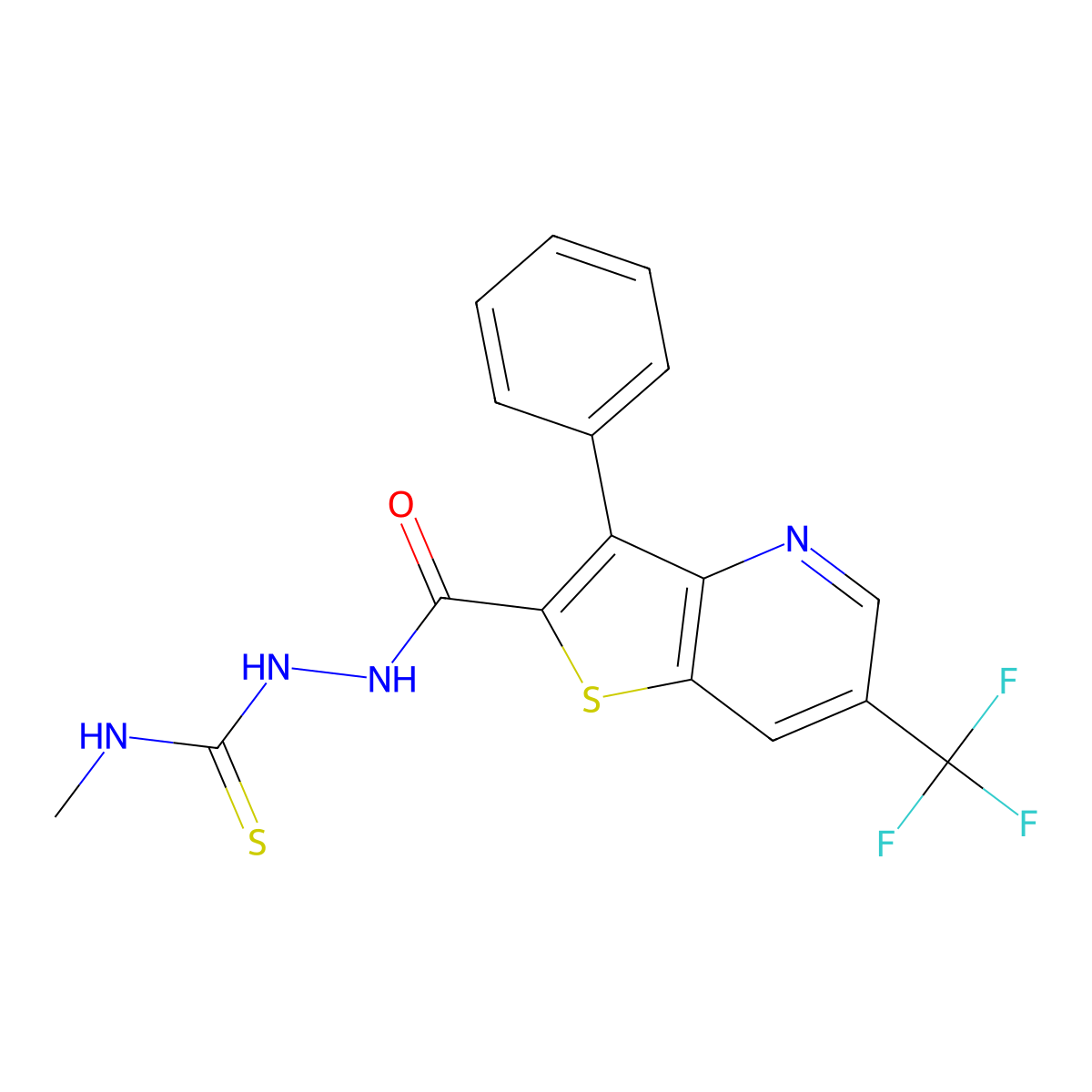N-methyl-2-{[3-phenyl-6-(trifluoromethyl)thieno[3,2-b]pyridin-2-yl]carbonyl}-1-hydrazinecarbothioamide molecular structure, CAS 478048-38-3