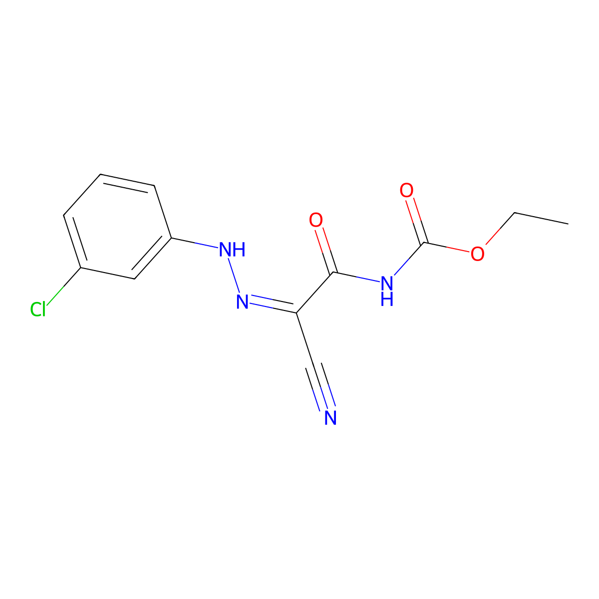 ethyl N-{[2-(3-chlorophenyl)hydrazin-1-ylidene](cyano)carbonyl}carbamate molecular structure, CAS 478048-45-2