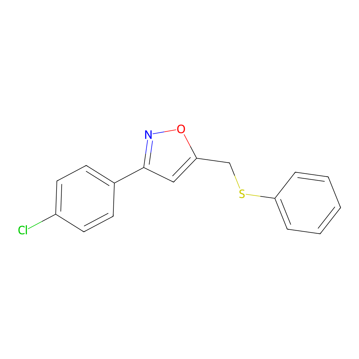 3-(4-Chlorophenyl)-5-[(phenylthio)methyl]isoxazole molecular structure, CAS 478048-79-2