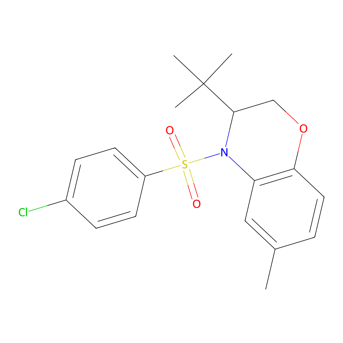 3-(tert-butyl)-4-[(4-chlorophenyl)sulfonyl]-6-methyl-3,4-dihydro-2H-1,4-benzoxazine molecular structure, CAS 478048-81-6