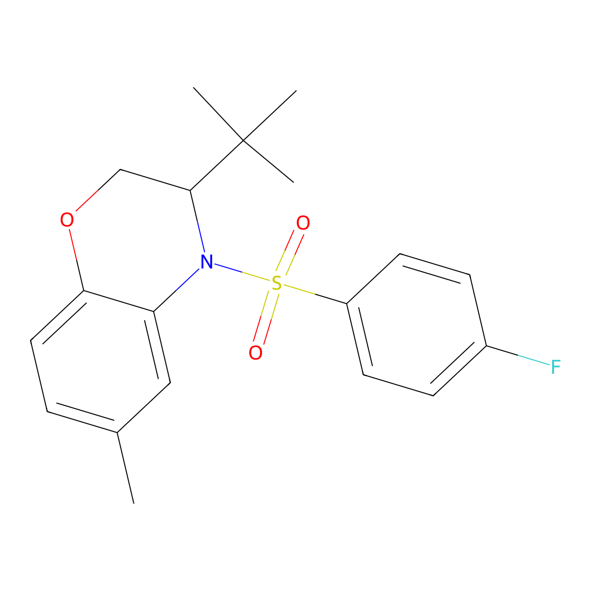 3-(tert-butyl)-4-[(4-fluorophenyl)sulfonyl]-6-methyl-3,4-dihydro-2H-1,4-benzoxazine molecular structure, CAS 478048-84-9