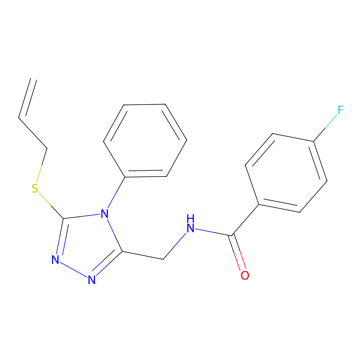 N-{[5-(allylsulfanyl)-4-phenyl-4H-1,2,4-triazol-3-yl]methyl}-4-fluorobenzenecarboxamide molecular structure, CAS 478049-08-0