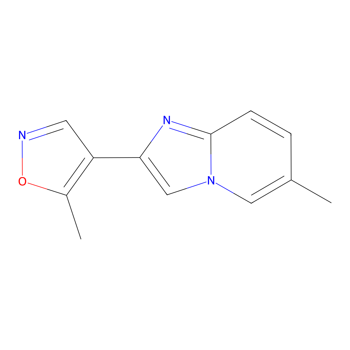 6-Methyl-2-(5-methyl-4-isoxazolyl)imidazo[1,2-a]pyridine molecular structure, CAS 478049-22-8
