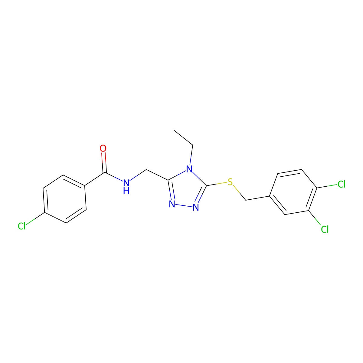 4-chloro-N-[[5-[(3,4-dichlorophenyl)methylsulfanyl]-4-ethyl-1,2,4-triazol-3-yl]methyl]benzamide molecular structure, CAS 478049-27-3