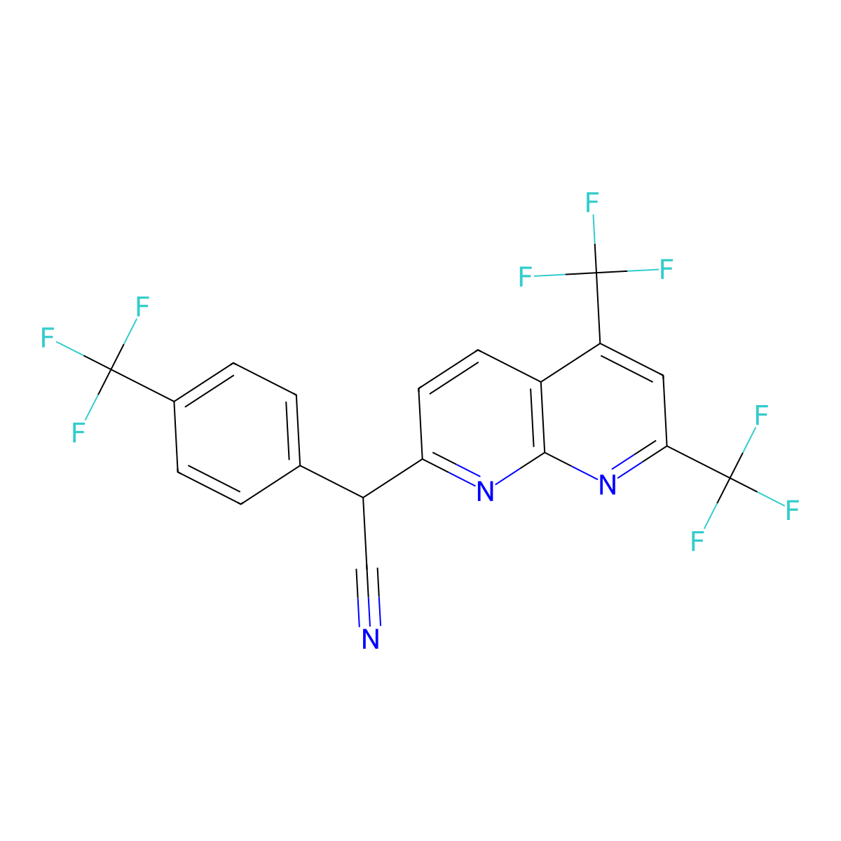 2-[5,7-Bis(trifluoromethyl)-1,8-naphthyridin-2-yl]-2-[4-(trifluoromethyl)phenyl]acetonitrile molecular structure, CAS 478049-39-7