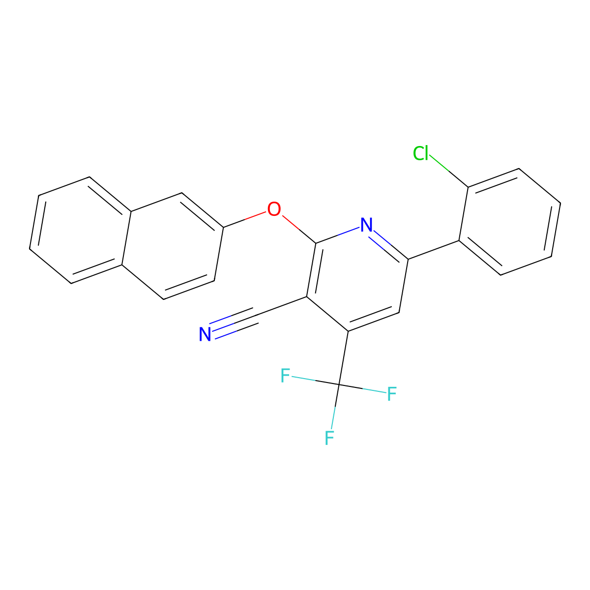 6-(2-Chlorophenyl)-2-(2-naphthyloxy)-4-(trifluoromethyl)nicotinonitrile molecular structure, CAS 478049-44-4